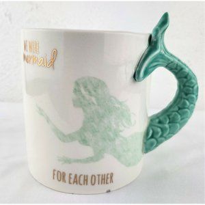 Mermaid Large Ceramic Mug 3D Tail Handle Coffee Tea Teal White Gold Beach Couple